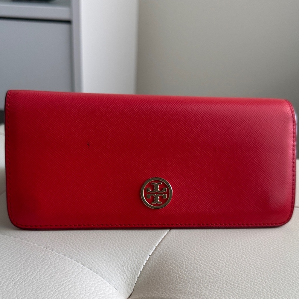 Tory Burch Red Orange Leather Long Wallet